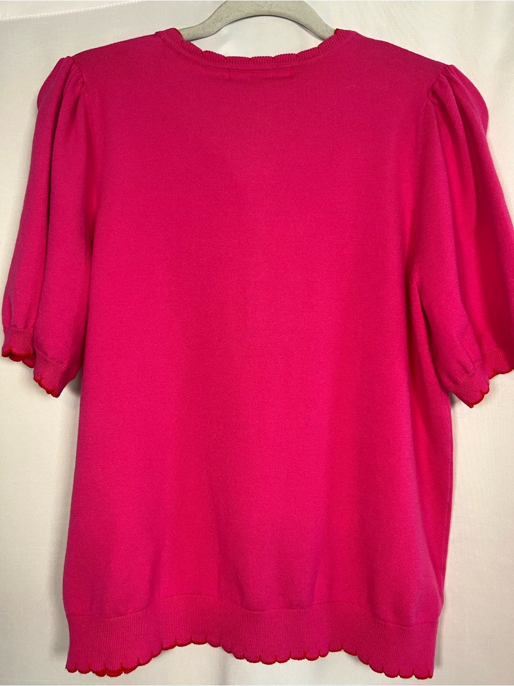 Boden pru scallop hem trim Henley tshirt pink puff sleeves EUC SZ M - Picture 8 of 9